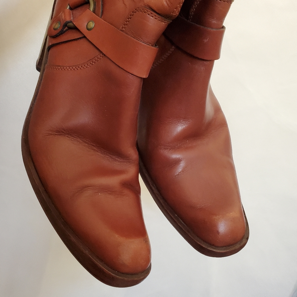 Frye Romy Brown Leather Boots Brown Ring Harness Ankle Riding Western Size 7 B - Picture 7 of 13